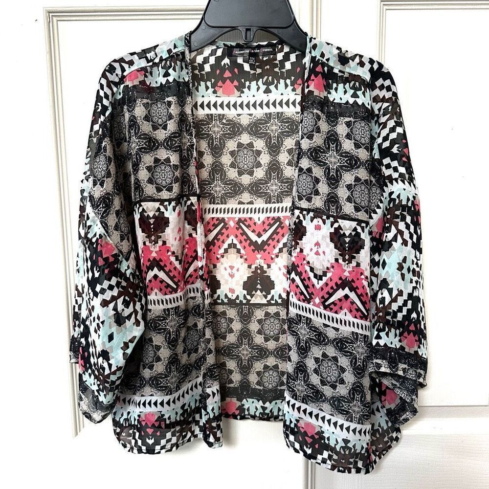 happening in the present patterned open cardigan